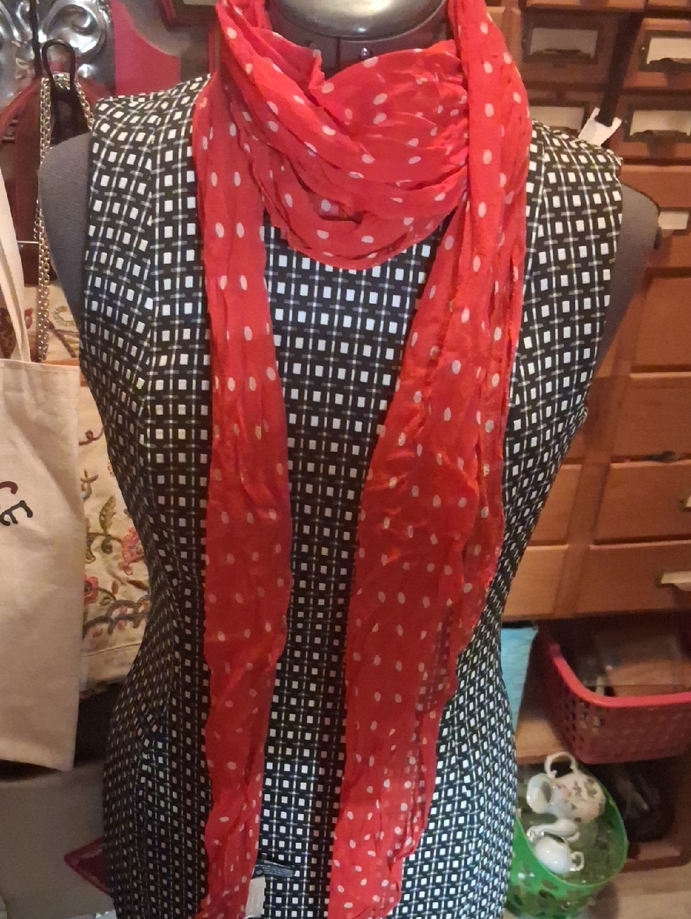 Nordstroms Red Polka Dot Lightweight Women's Scarf